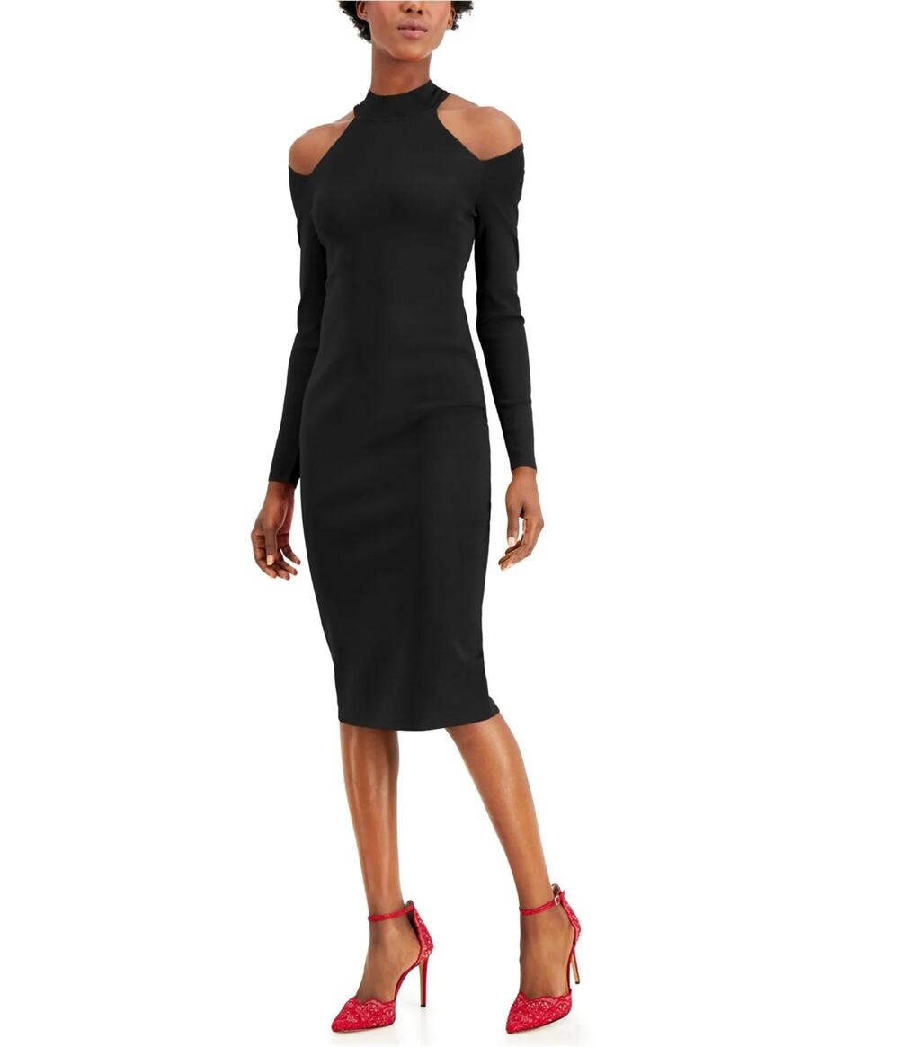 INC Women's Ribbed Bodycon Cold-Shoulder Sweater Dress